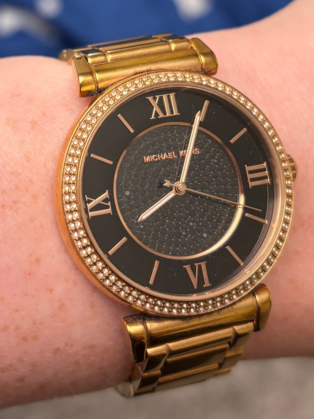 Michael Kors Rose Gold and Black Crystal-Trim Wristwatch